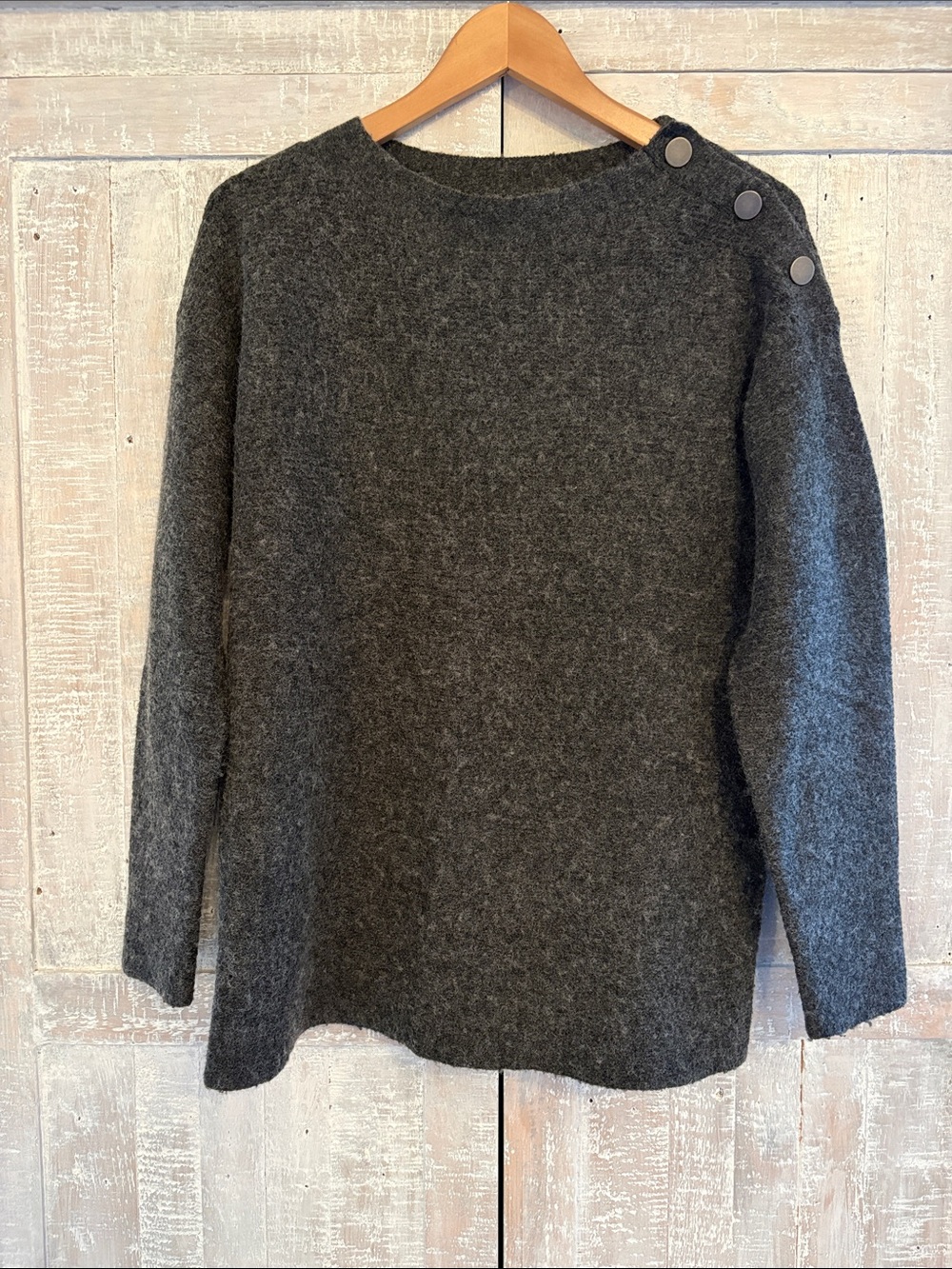 Esprit Dark Charcoal Crewneck Sweater with Shoulder Buttons